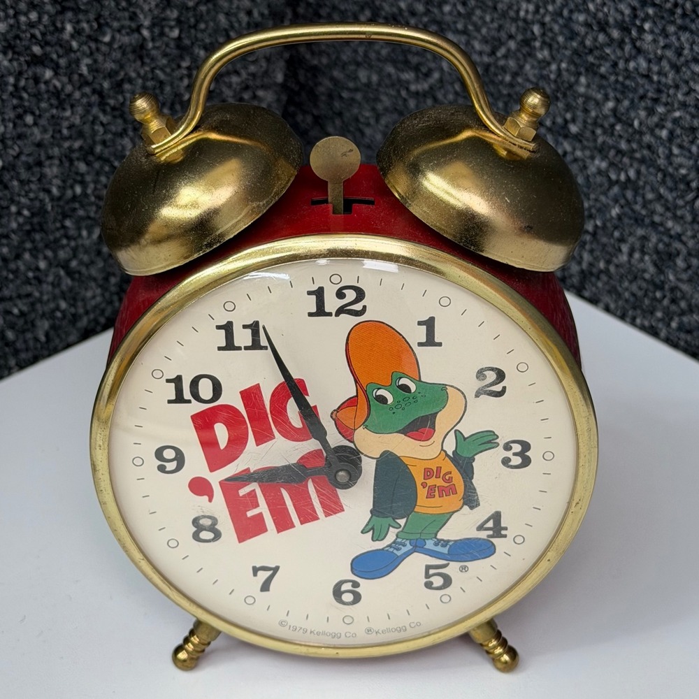 Vintage 1979 Kelloggs Dig Em Frog Alarm Clock Honey Smacks Cereal Twin Bell Red